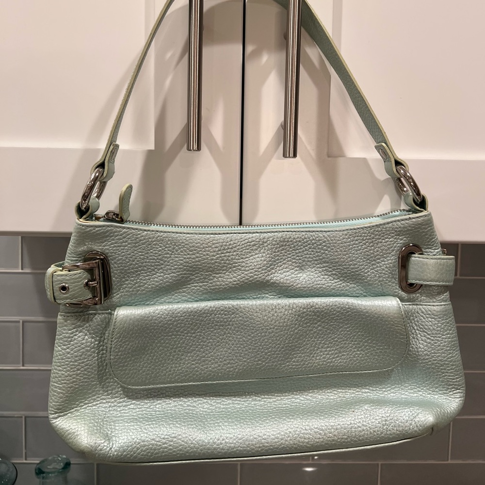 Talbots Aquamarine Blue Green Handbag Shoulder Purse Zip Top Leather